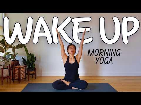 15 Min Gentle Morning Yoga to Feel GREAT & AWAKE YouTube video thumbnail.