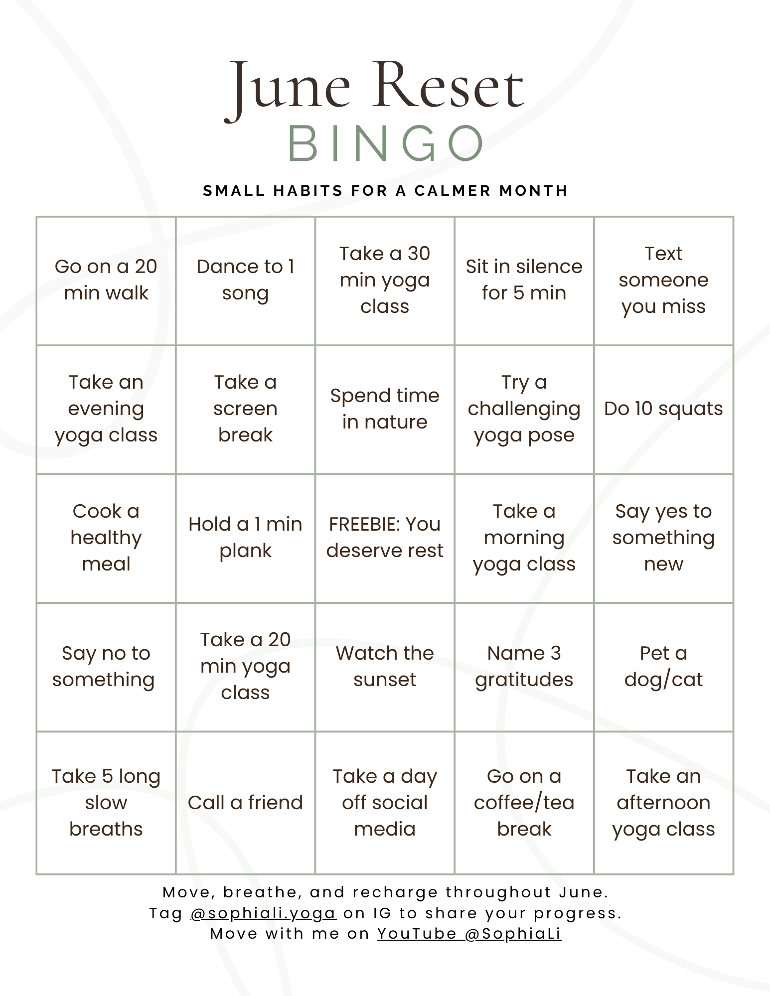 June Reset Bingo printable wellness challenge preview