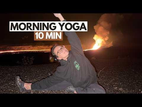 10 Min Gentle Morning Yoga | 100th CLASS SPECIAL at Kīlauea Volcano YouTube video thumbnail.